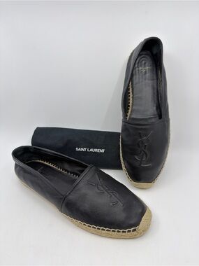 YSL Saint Laurent Logo Espadrille Flat